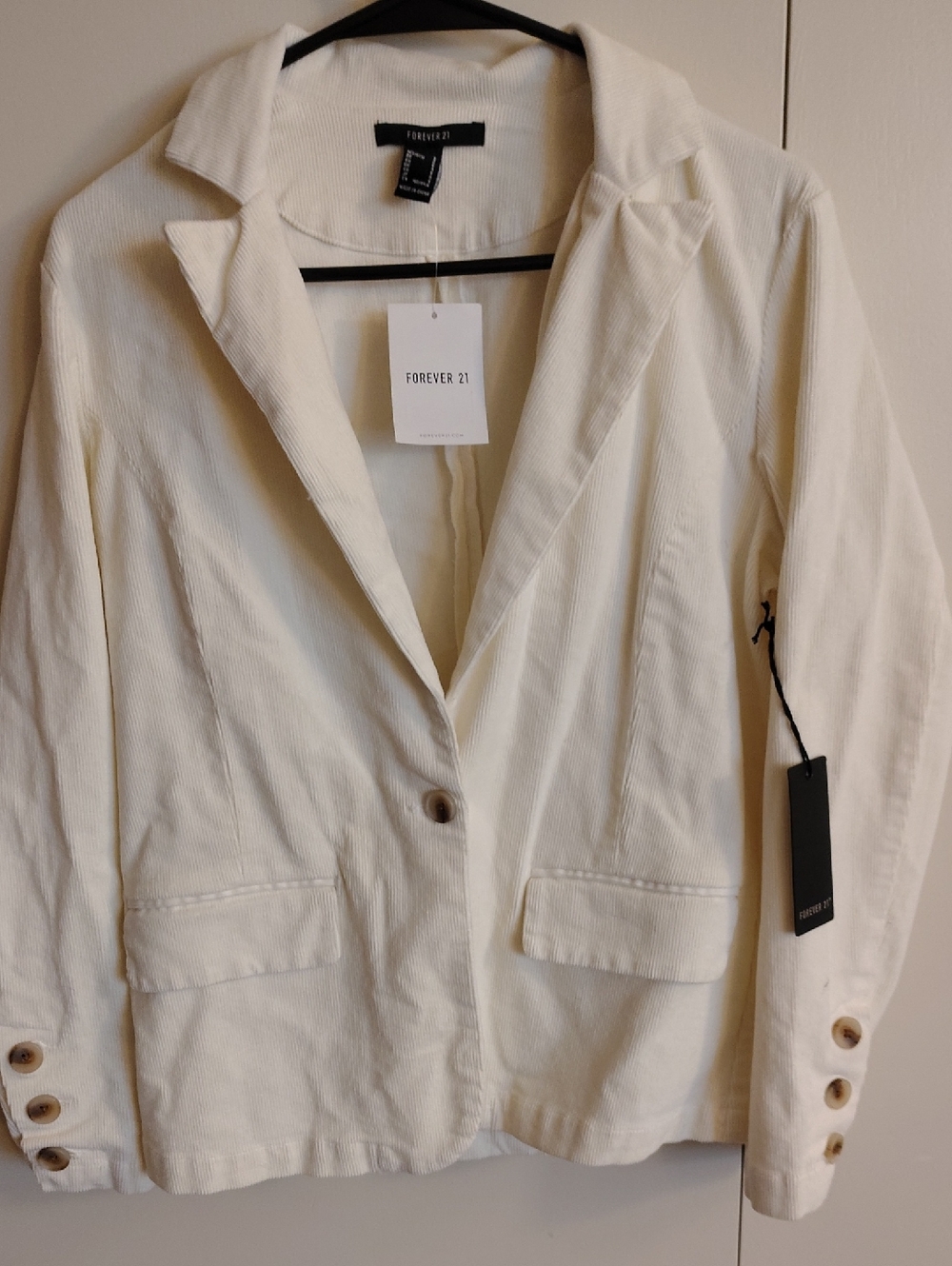Forever 21 Off-White Corduroy Single-Button Blazer